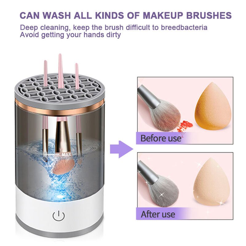 Makeup Brush Cleaner Manufacturer - 2 in 1 Electric Portable Cosmetic Cleaning Tool All Size Beauty Brushes Set Holder Washing Blender