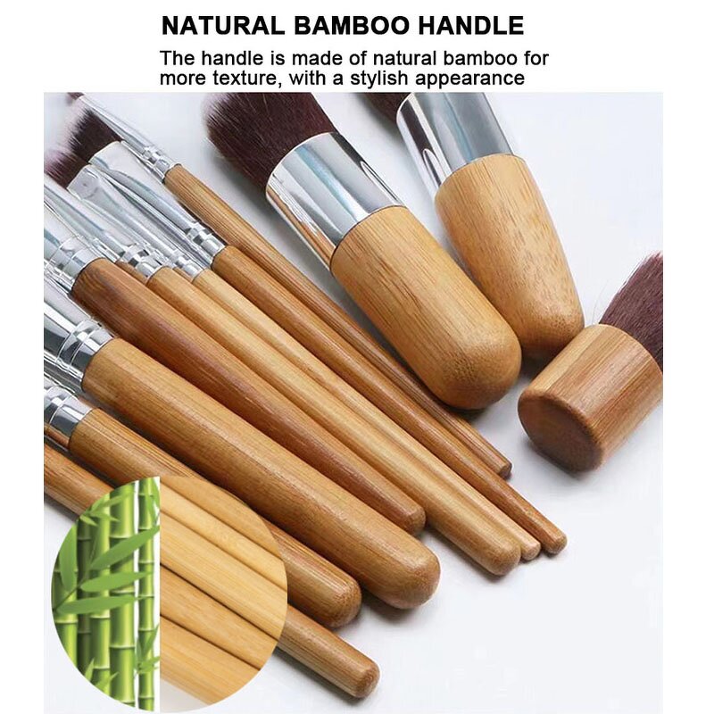 Makeup Brush Set Manufacturer - Custom Natural Bamboo Synthetic Bristles Vegan Beauty Brushes with Travel Bag