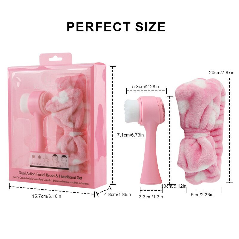 Facial Cleansing Brush Set Manufacturer - Best 2-in-1 Manual Vibrating Silicone and Headband Portable Deep Pore Exfoliating Brush