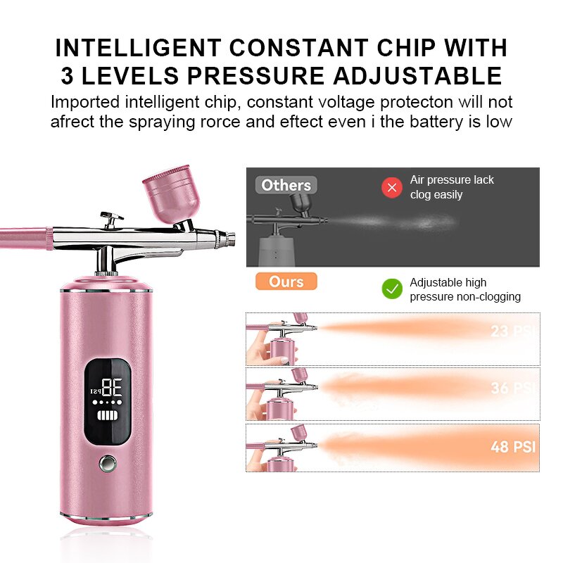 Airbrush Compressor Machine Manufacturer - Portable Smart LCD Screen Cordless Auto Rechargeable Nail Art Paint Makeup Spray Gun
