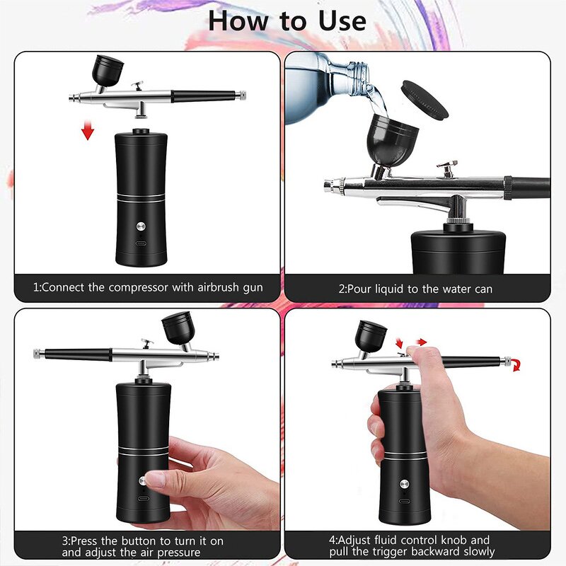 Airbrush Kit Manufacturer - Professional Paint Cordless Rechargeable Air Compressor Gun Spray for Nail Art Salon Makeup Cake