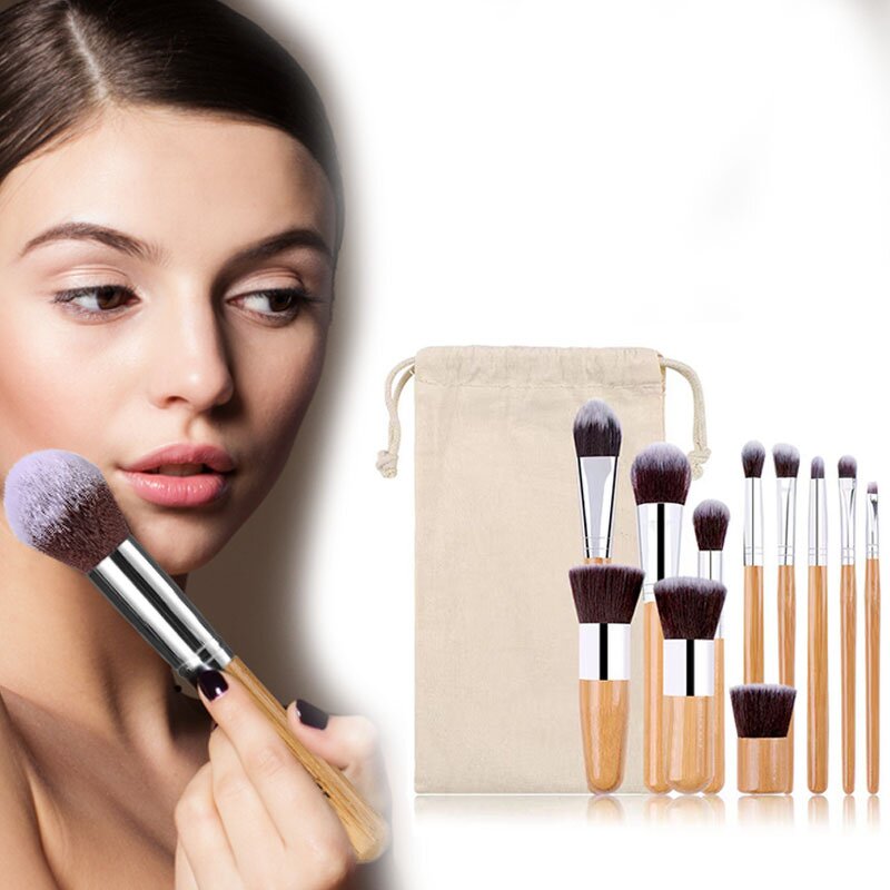 Makeup Brush Set Manufacturer - Custom Natural Bamboo Synthetic Bristles Vegan Beauty Brushes with Travel Bag