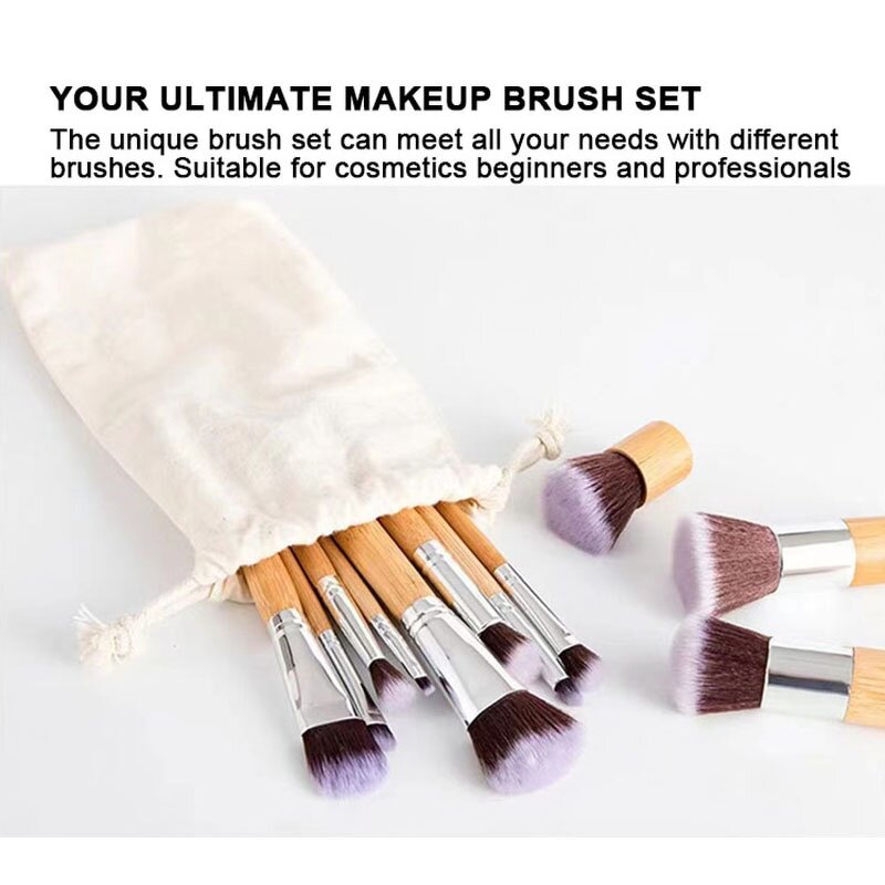 Makeup Brush Set Manufacturer - Custom Natural Bamboo Synthetic Bristles Vegan Beauty Brushes with Travel Bag