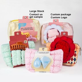 Makeup Tool Set Manufacturer - Custom Package Spa Wrist Washband Hairband Sponge with Travel Washbag