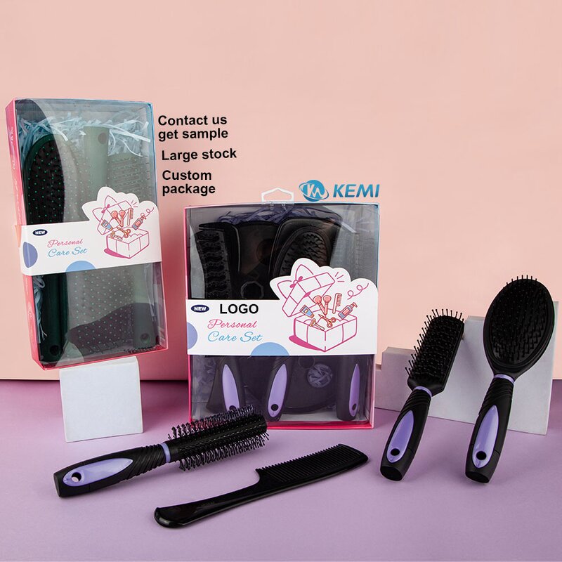 Hair Care Tool Set Manufacturer - Custom 5-piece Wide Tooth Comb Scalp Massage Brush Base Mirror with Gift Box