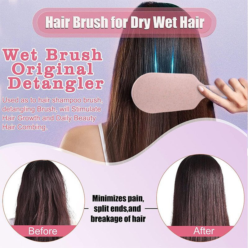 Detangled Hairbrush Manufacturer - Customized Small Paddle Wheat Straw Handle Soft Air Cushion Pain-Free Knots Removing Brush