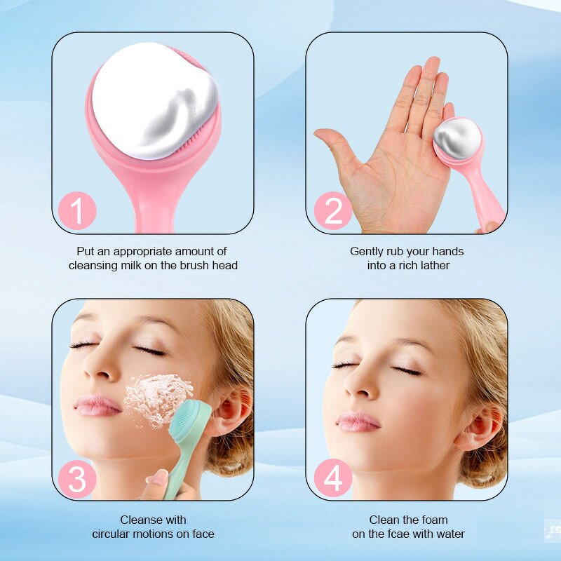 Facial Cleansing Brush Manufacturer - Portable Food Grade Silicone Skin Care Exfoliating Blackhead Soft Bristles Cleanser Brush