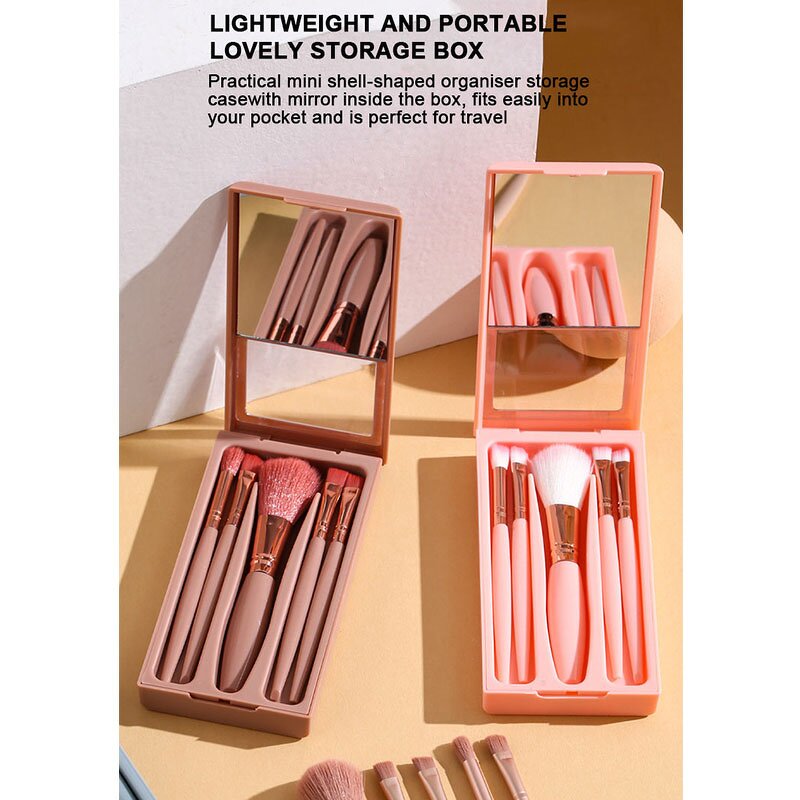 Travel Makeup Brush Set Manufacturer - Hot Selling 5pcs Mini Ultra Soft Synthetic Cosmetic Brushes with Mirror Case