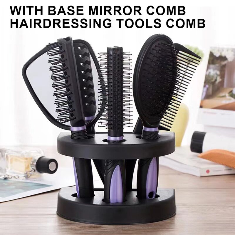 Hair Care Tool Set Manufacturer - Custom 5-piece Wide Tooth Comb Scalp Massage Brush Base Mirror with Gift Box
