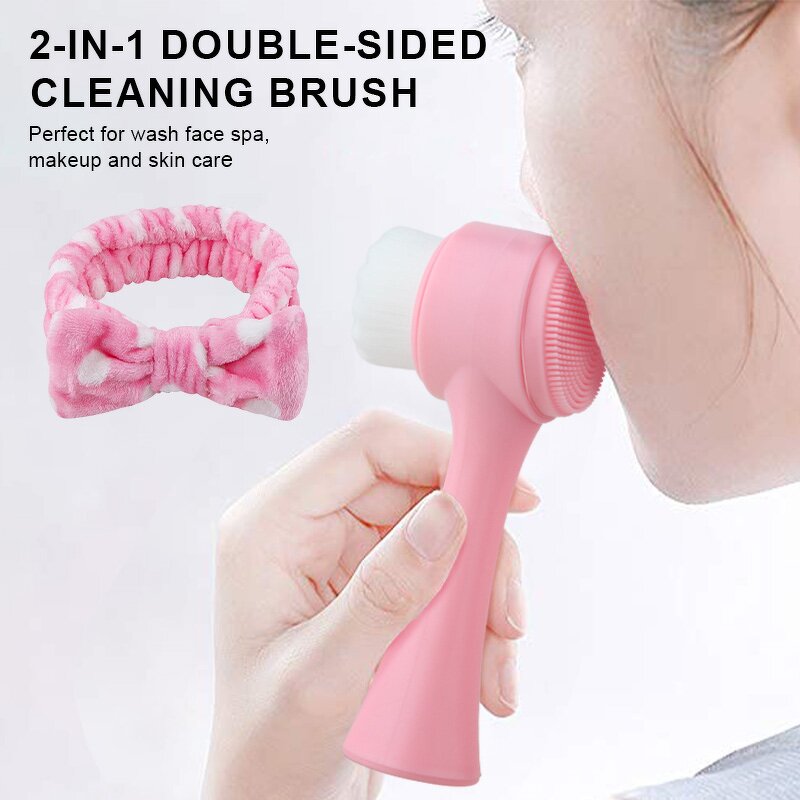 Facial Cleansing Brush Set Manufacturer - Best 2-in-1 Manual Vibrating Silicone and Headband Portable Deep Pore Exfoliating Brush