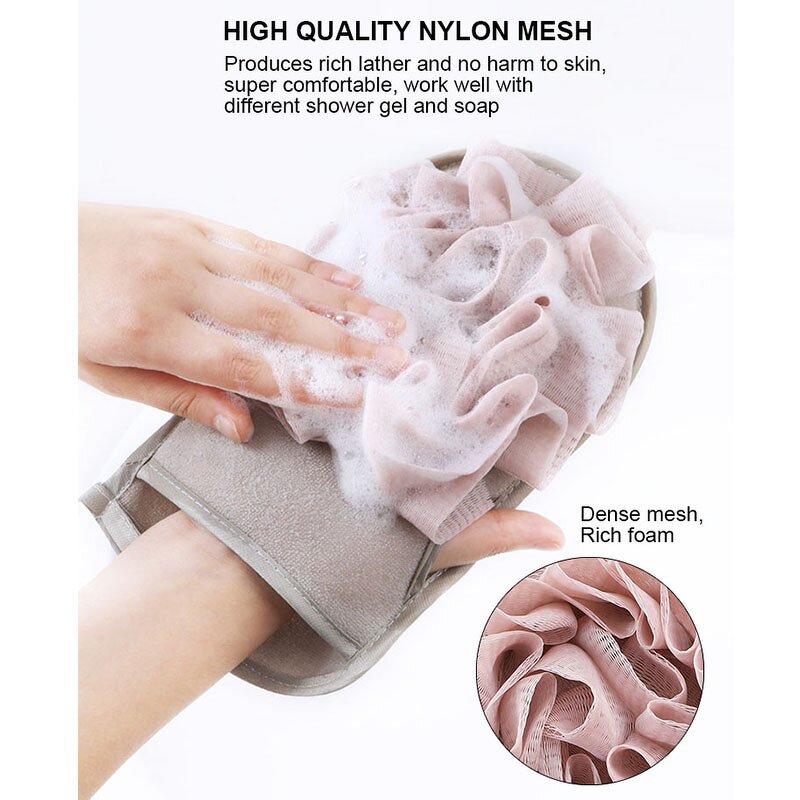 Bath Exfoliating Gloves Manufacturer - Wholesale 2 in 1 Mesh Mitt Dead Skin Removal Brush for Men Women