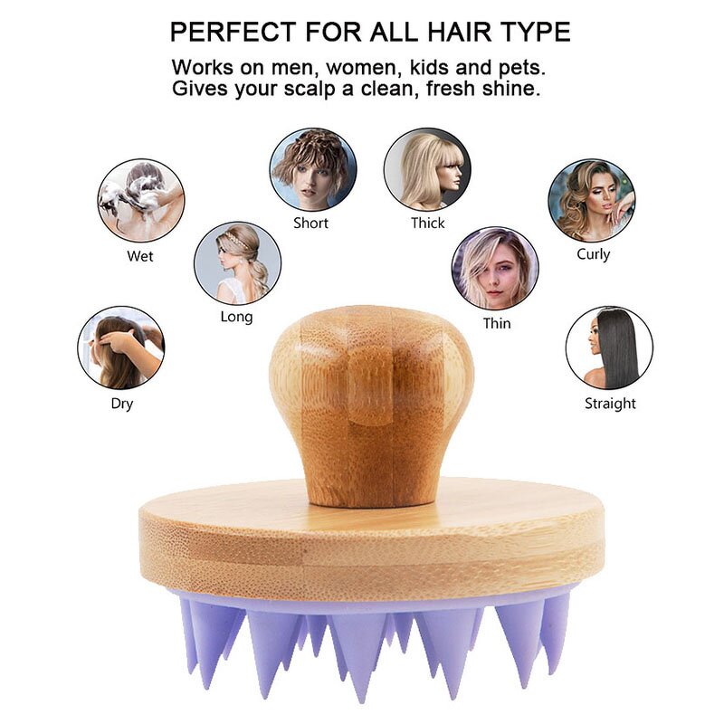 Shampoo Scalp Massager Manufacturer - Hot Selling Wooden Handle Soft Silicone Bristles Wet Dry Mini Hair Brushes Exfoliator