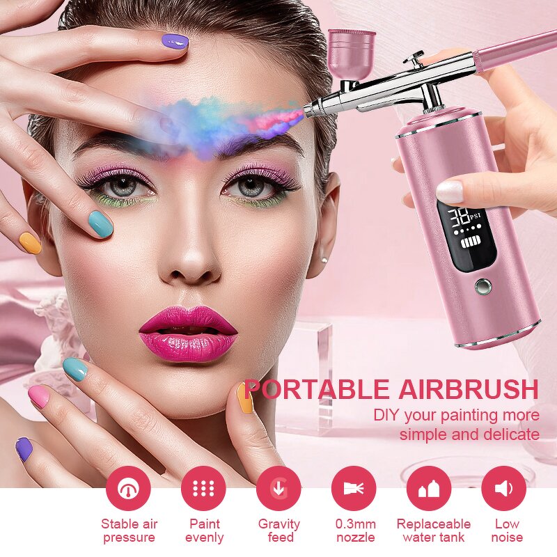 Airbrush Compressor Machine Manufacturer - Portable Smart LCD Screen Cordless Auto Rechargeable Nail Art Paint Makeup Spray Gun