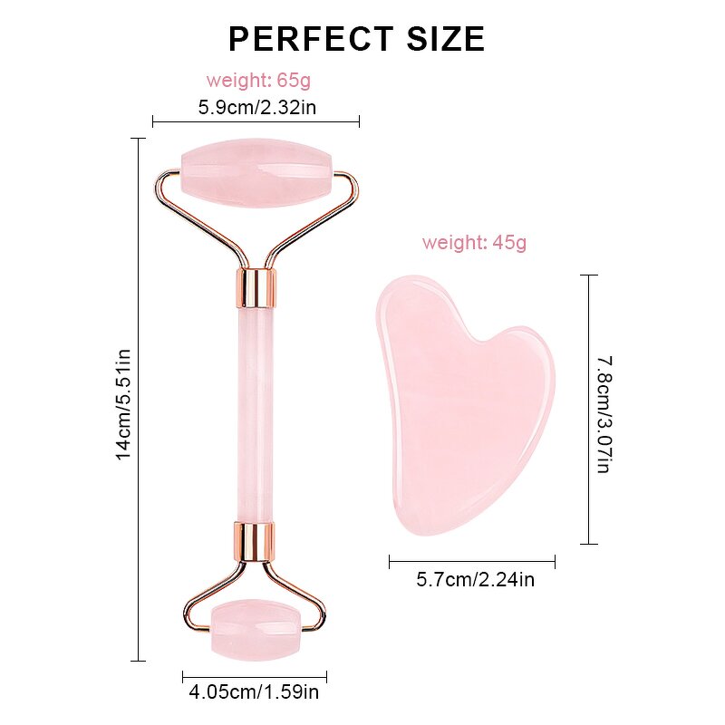 Jade Roller Gua Sha Set Manufacturer - 100% Natural Jade Stone Face Roller Pink Rose Quartz Massage Guasha Facial Beauty Tools