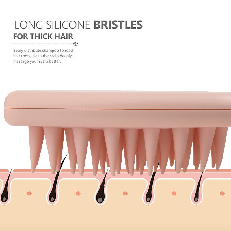 Silicone Hair Comb Manufacturer - Premium Straight Soft Bristles Dandruff Removal Scalp Care Long Handle Shampoo Scrubber