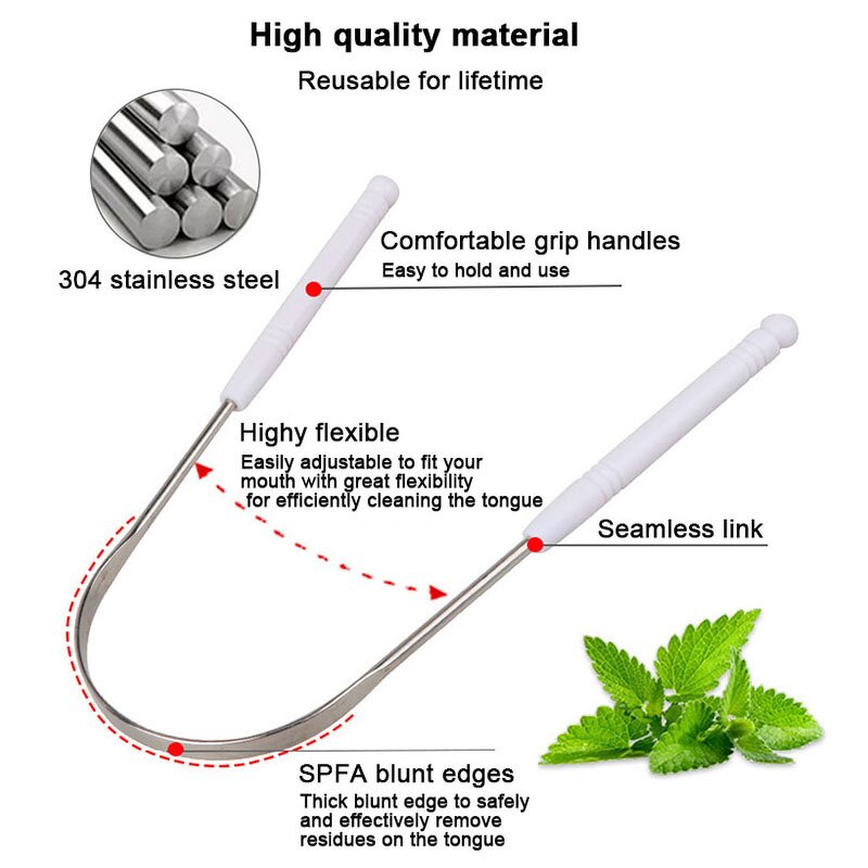 Tongue Scraper Manufacturer - High Quality Home Use Plastic Handle Stainless Steel Reusable Oral Care Cleaning Tool Scrubber