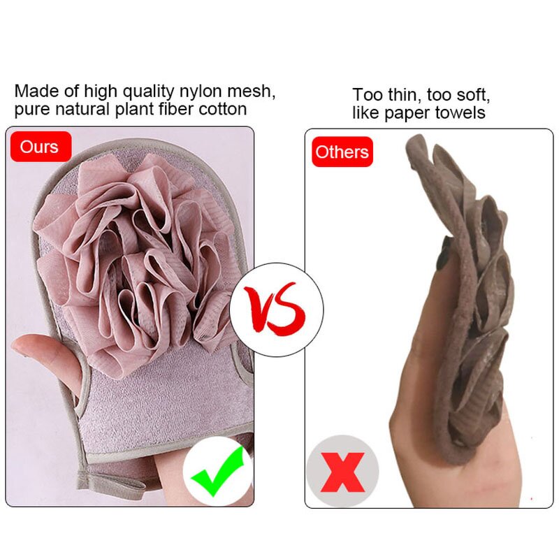 Bath Exfoliating Gloves Manufacturer - Wholesale 2 in 1 Mesh Mitt Dead Skin Removal Brush for Men Women