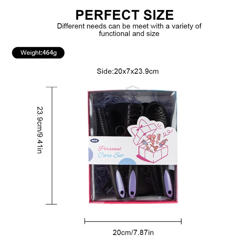 Hair Care Tool Set Manufacturer - Custom 5-piece Wide Tooth Comb Scalp Massage Brush Base Mirror with Gift Box