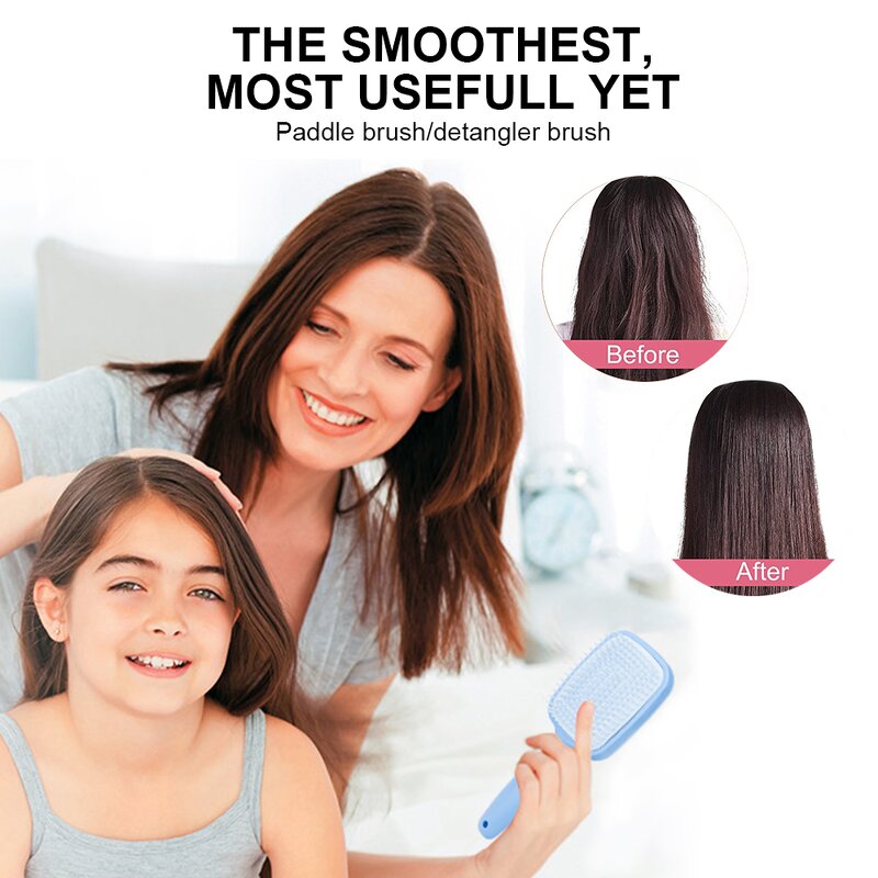 Detangle Hair Comb Manufacturer - Custom Logo Wet Dry Curved Vent Self-Cleaning Brush for Curly Hair Detangling