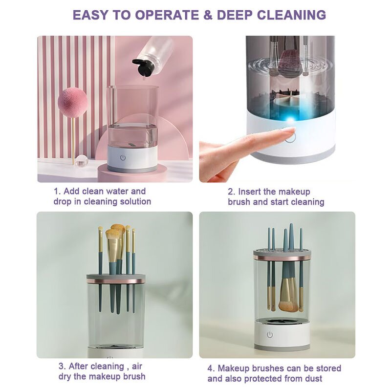 Makeup Brush Cleaner Manufacturer - 2 in 1 Electric Portable Cosmetic Cleaning Tool All Size Beauty Brushes Set Holder Washing Blender