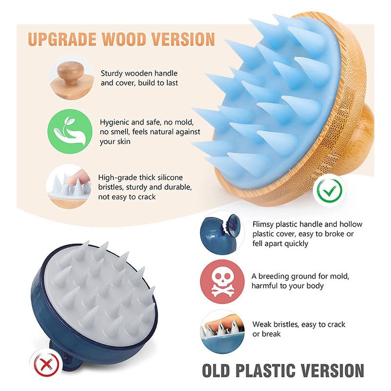 Shampoo Scalp Massager Manufacturer - Hot Selling Wooden Handle Soft Silicone Bristles Wet Dry Mini Hair Brushes Exfoliator