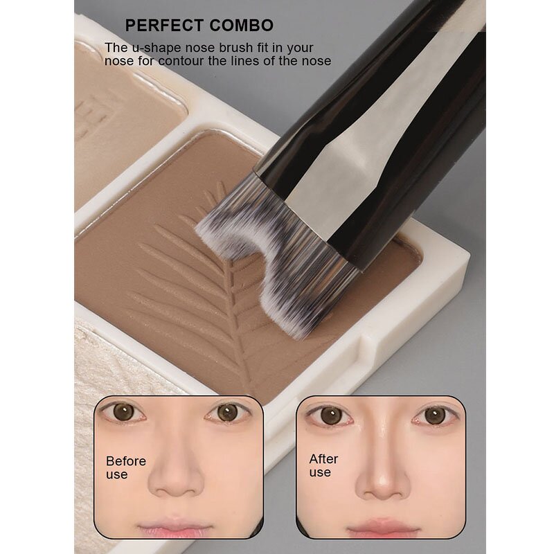 Nose Contour Brush Manufacturer - 2 in 1 Dual End U-Shaped Fluffy Vegan Synthetic Hair Face Foundation Blush Highlighting Brush
