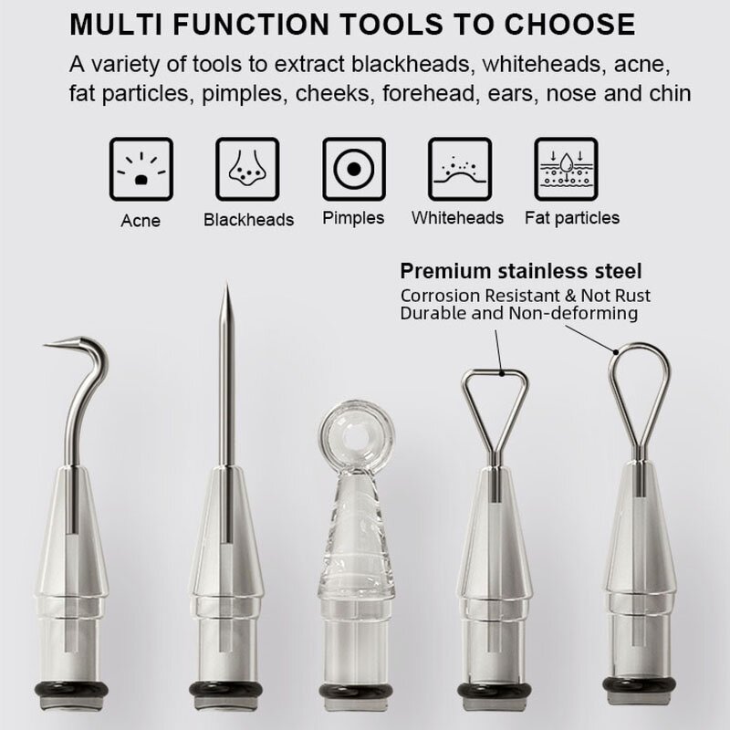 Electric Blackhead Removal Tool Manufacturer - Professional 5-in-1 Pimple Popper Face Acne Needle Comedone Extraction Kit with LED Light