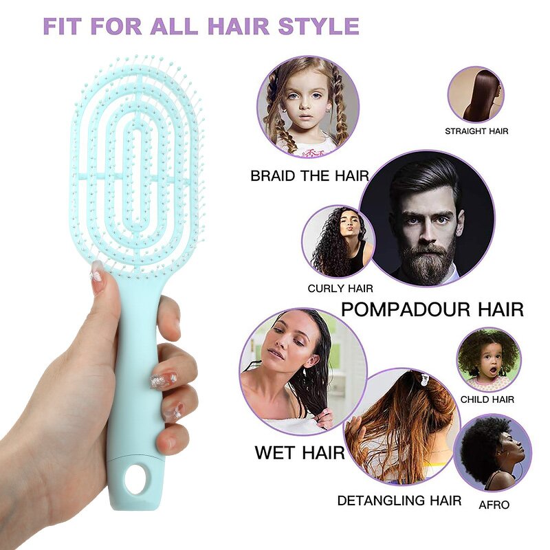 Scalp Massage Hairbrush Manufacturer - Customized Hollowed-out Self Cleaning ABS Detangling Vent Shower Soft Bristles Brush