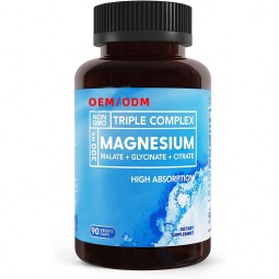 High Absorption Vegan Triple Magnesium Complex 300mg Magnesium Glycinate Malate Citrate Capsules for Muscles Nerves Function