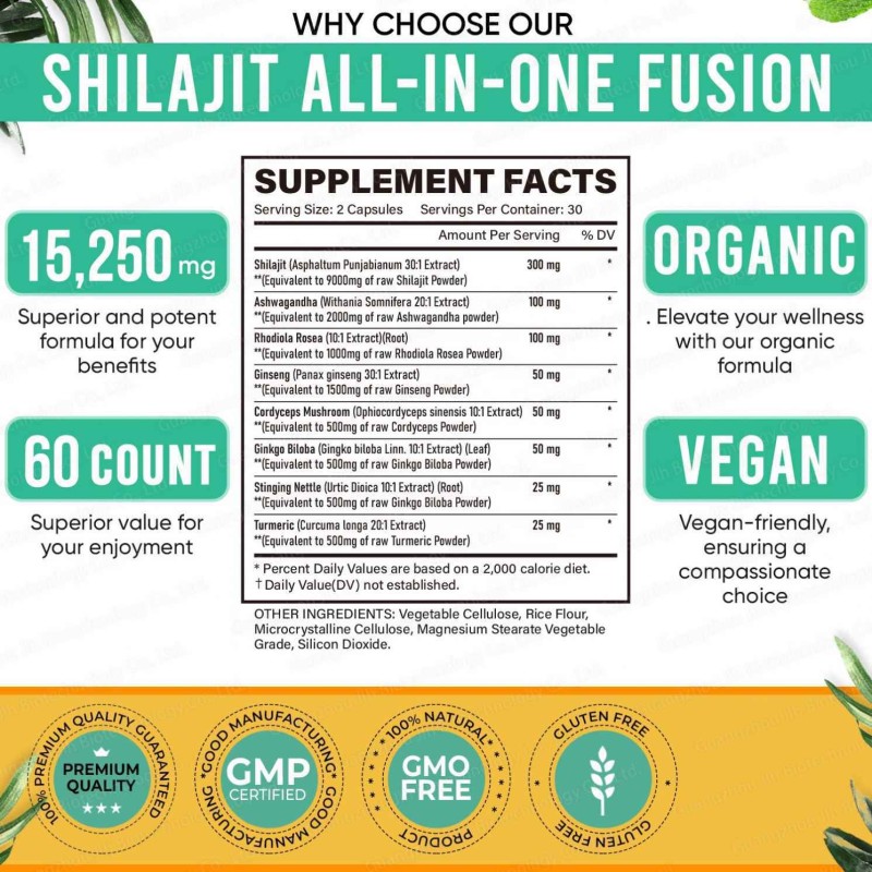 Custom Sea Moss 7000mg Capsules Black Seed Oil Ashwagandha Turmeric Ginger Shilajit 9000 Panax Ginseng MACA