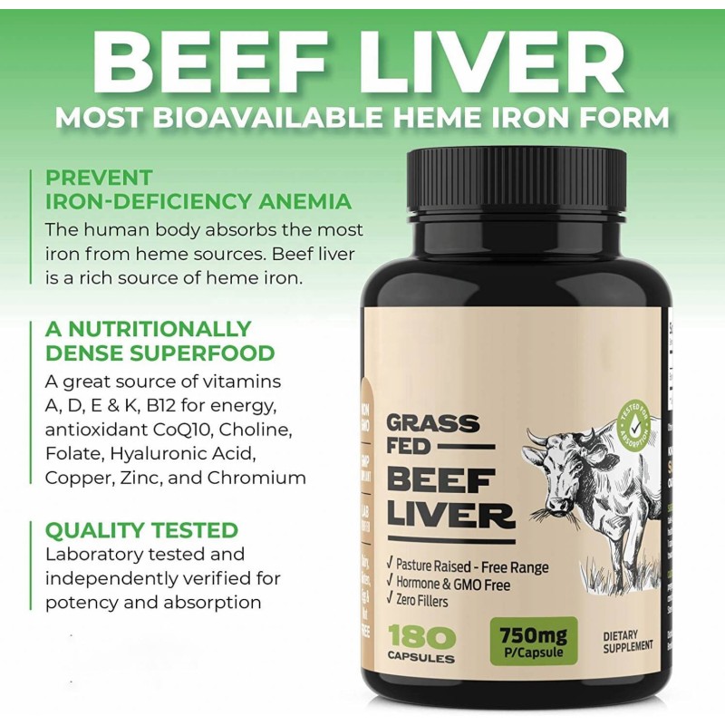 Beef Liver Supplement  and Most Bioavailable Natural Heme Iron Grass Fed Beef Liver Capsule for Sales