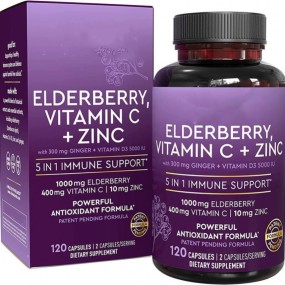 5 Immune Supporting Ingredients Elderberry Vitamin C D Zinc Ginger Capsules Supplement Daily Immune Support