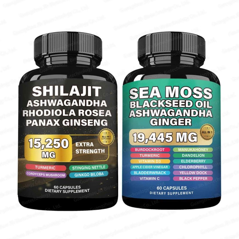 Custom Sea Moss 7000mg Capsules Black Seed Oil Ashwagandha Turmeric Ginger Shilajit 9000 Panax Ginseng MACA