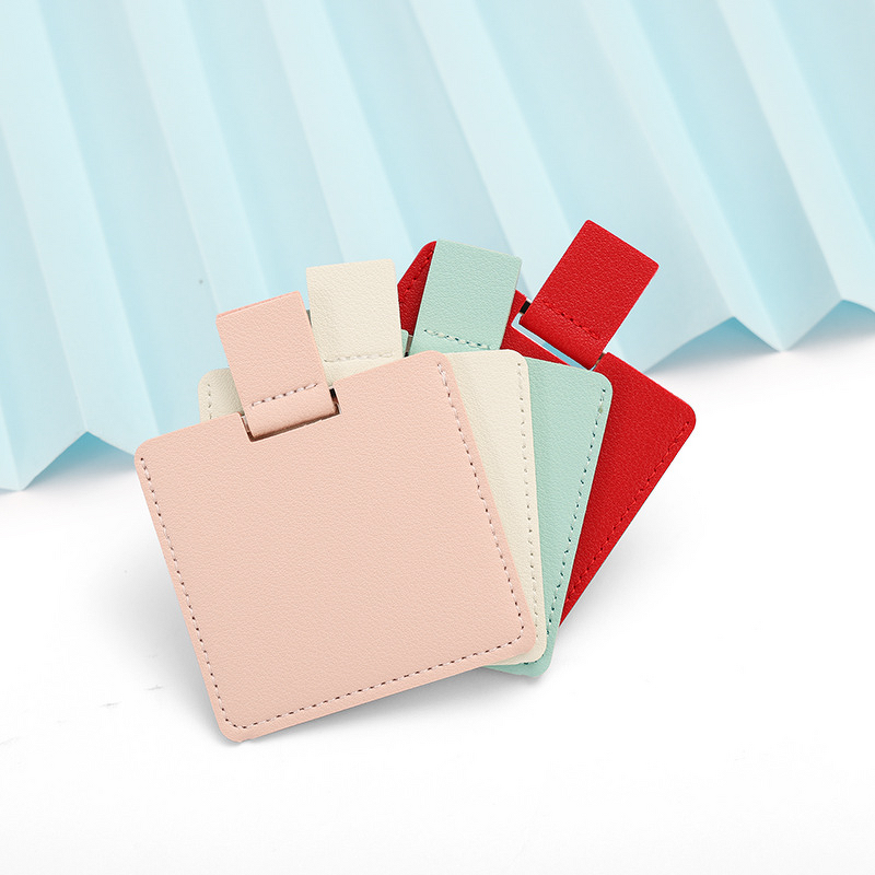 Cosmetic Mirror Manufacturer - Wholesale Pink Square Pu Pocket Embossed Logo Travel Stainless Steel Metal with Leather