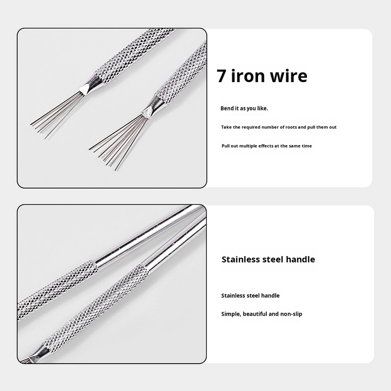 Nail Painting Tool Manufacturer - Stainless Steel Silver 7 Pin Liner Pen Dotting Brush Handle Gel Tool