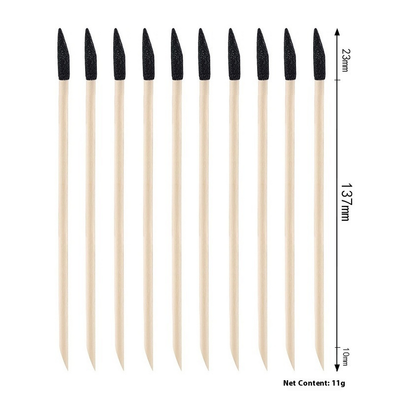 Nail Art Tool Manufacturer - Multi-Functional Double-Headed Solid Orange Wood Stick with Black Sand
