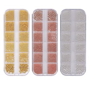 Nail Art Beads Manufacturer - 12 Grids Gold Mixed Size Stainless Steel 3D Caviar Ball Charm