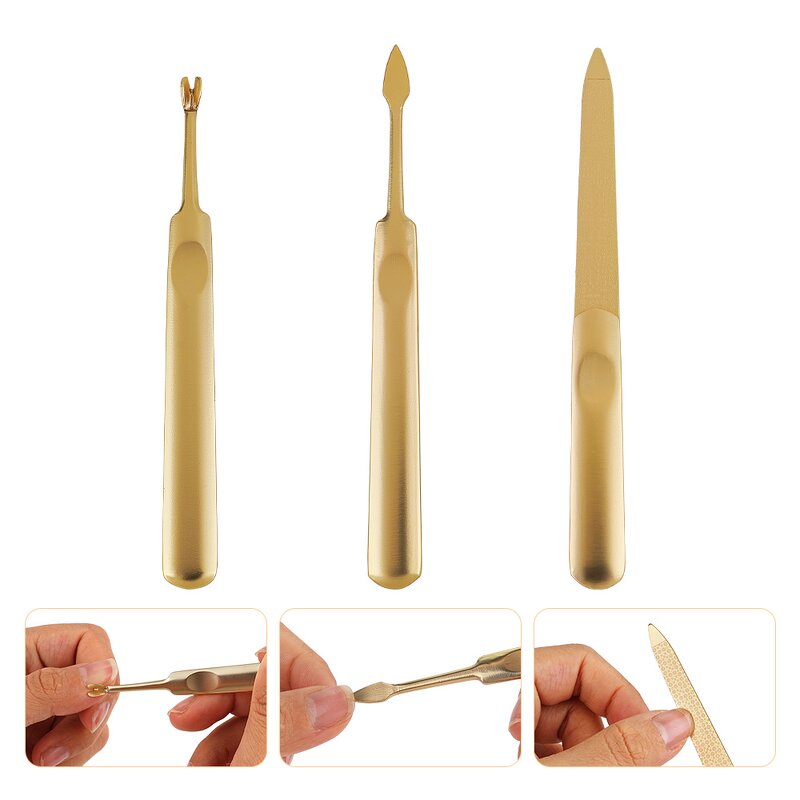 Manicure Tool Manufacturer - Professional Gold Color Coated Nail Nipper Pusher Clipper with Custom Scissors