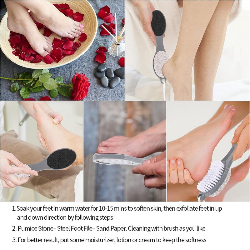 Pedicure Kit Manufacturer - Hot Selling 4-in-1 Double Sided Custom Callus Remover with Steel Files Sandpaper Pumice Stone