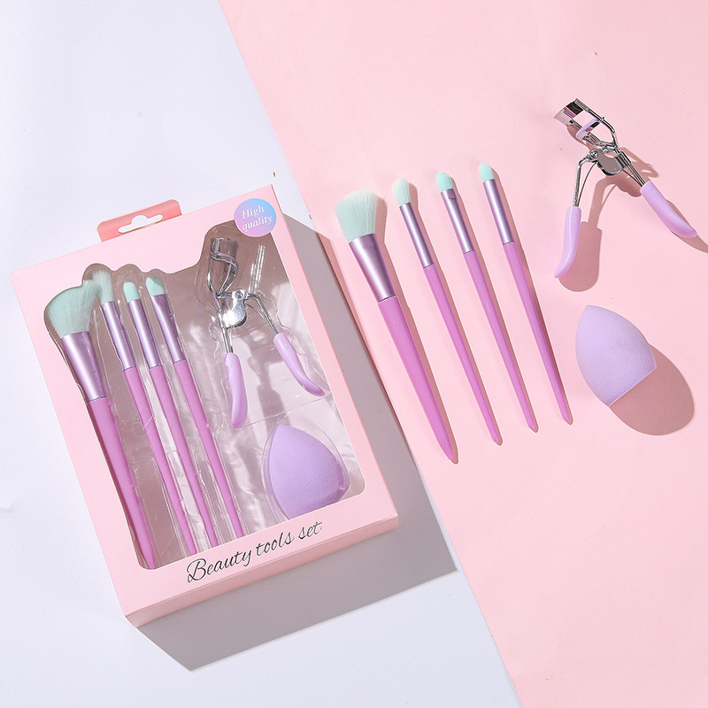 Makeup Brush Set Manufacturer - 6-Pack with Concealer Blush Eyeshadow Eyelash Curler for Powder Puff