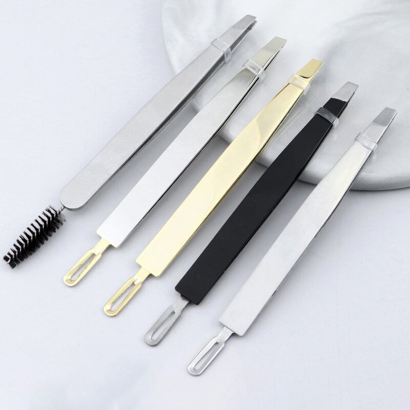 Lash Tweezers Set Manufacturer - New Arrival 2 in 1 Slanted Tip Black & Eyebrow Tweezers with Blackhead Remover