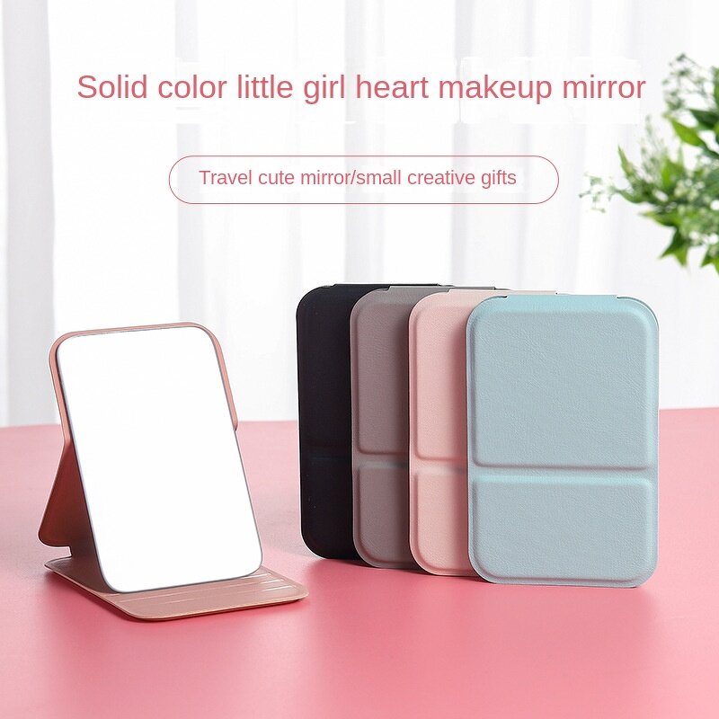 Compact Mirror Manufacturer - Custom Logo Portable Standing Travel PU High Quality Folding White Leather for Makeup