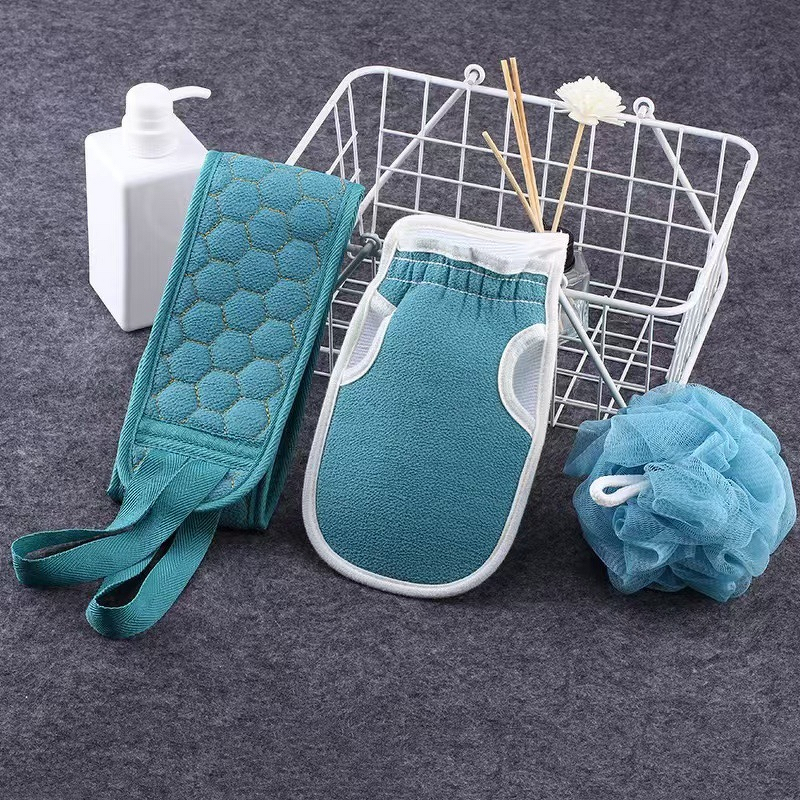 Exfoliating Bath Mitt Manufacturer - 3Pc Double Layer Back Strap Loofah Coarse Shower Scrub Set Dead Skin Remover PVA