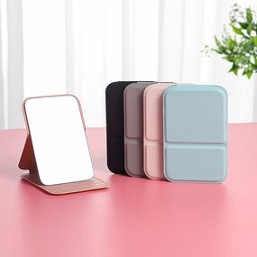 Compact Mirror Manufacturer - Custom Logo Portable Standing Travel PU High Quality Folding White Leather for Makeup