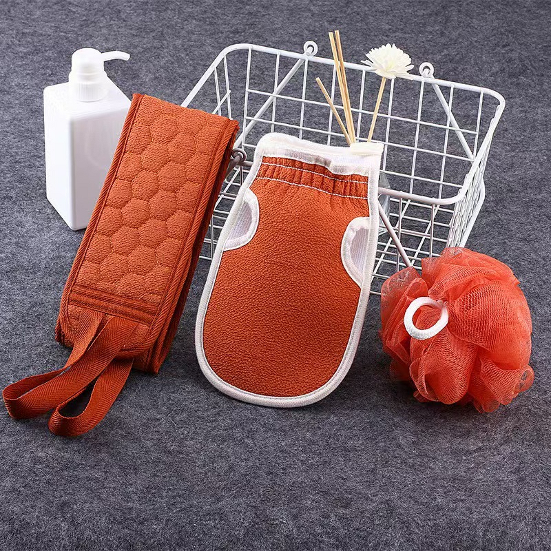 Exfoliating Bath Mitt Manufacturer - 3Pc Double Layer Back Strap Loofah Coarse Shower Scrub Set Dead Skin Remover PVA
