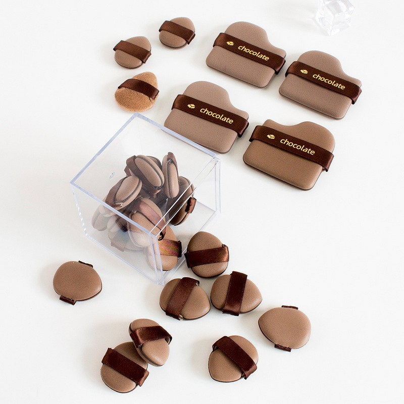 Powder Puff Set Manufacturer - Chocolate 10-piece Velvet Triangle Cushion Puff Mini Wholesale