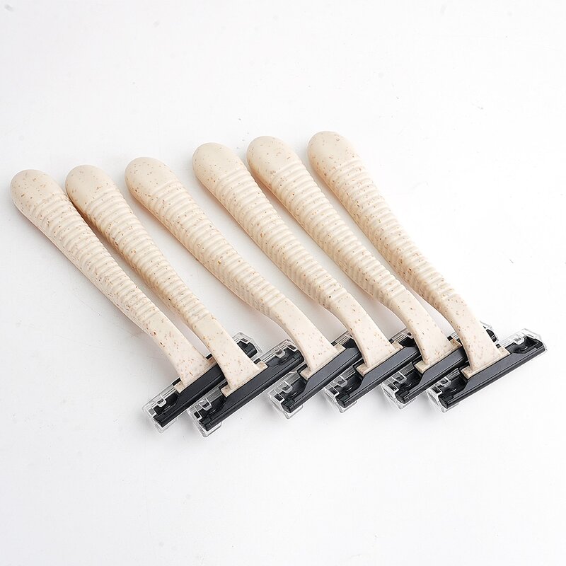 Disposable Razor Manufacturer - Custom Logo Natural Wheat Straw Twin Blades Biodegradable Hotel Shaving Tool