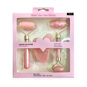 Jade Roller Set Manufacturer - 3Pc Plastic Massager Crystal Heart Gua Sha Board Facial Lifting Tool Faux Rose Quartz
