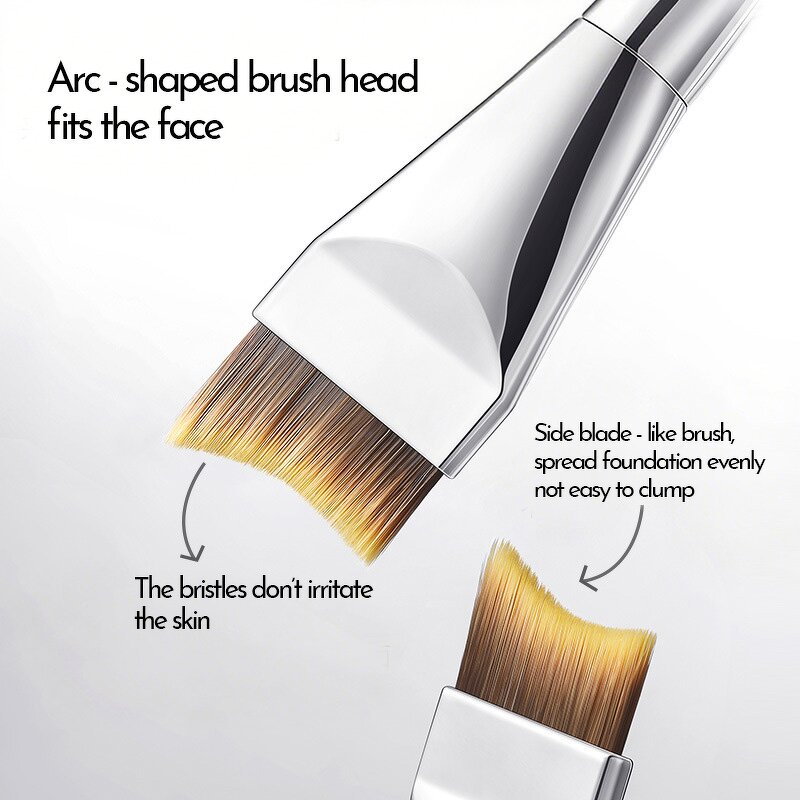 Makeup Brush Manufacturer - Double-head Professional Electroplated Handle Durable Foundation Silver Flat Ultra-Thin