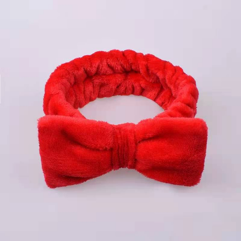 Hair Headband Manufacturer - Simple Plush Solid Color Microfiber 50g Women Non-Slip High Elasticity Cute Bowknot Face Washing